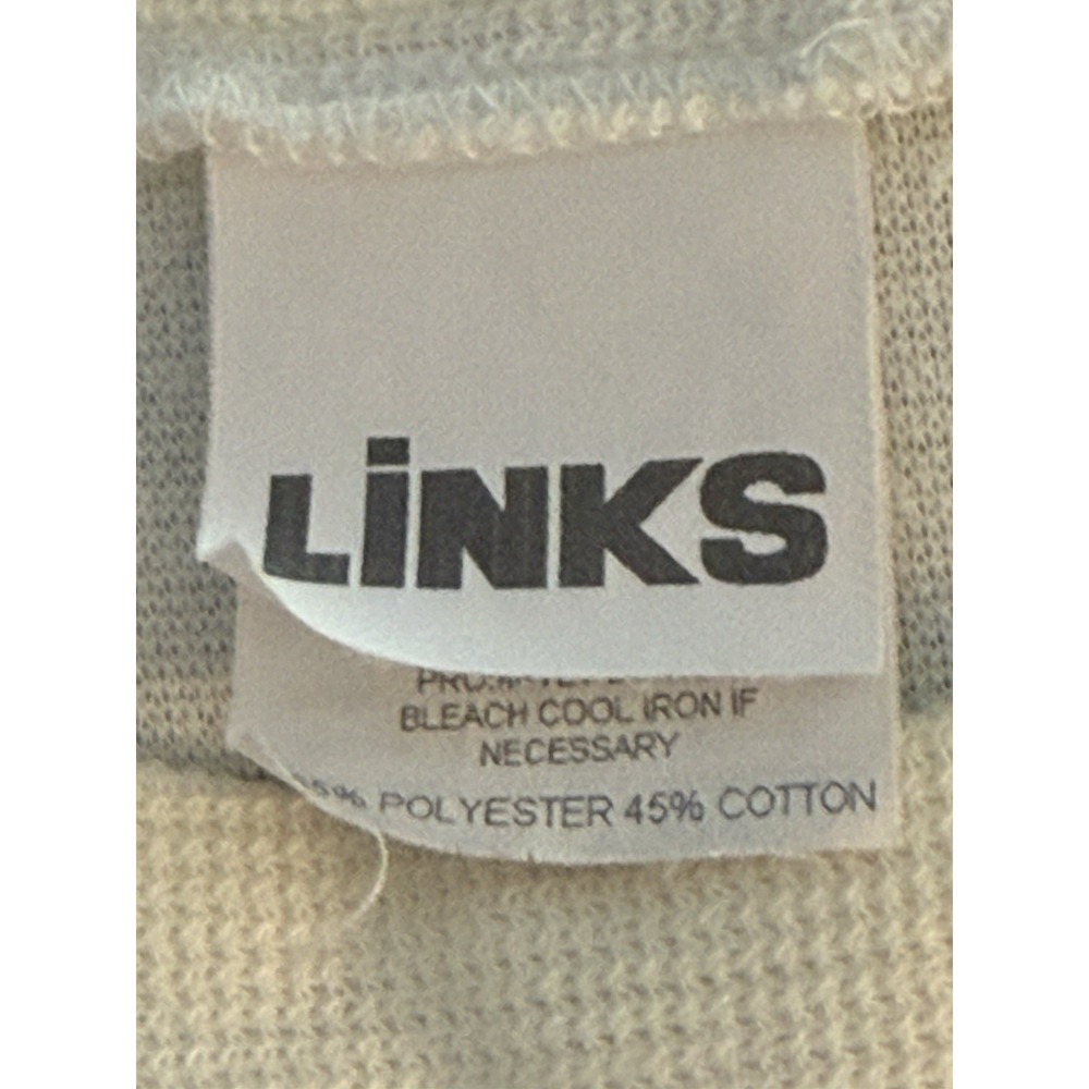 Links Cream Grey Striped Crew Neck Short Sleeve Sweater L/XL Classic Minimalist - Picture 4 of 7